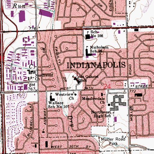 Topographic Map of Saint Gabriel Roman Catholic Church, IN