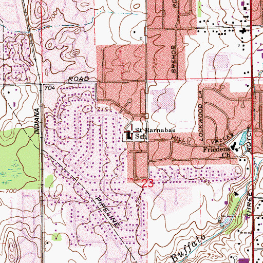 Topographic Map of Saint Barnabas Roman Catholic Church, IN