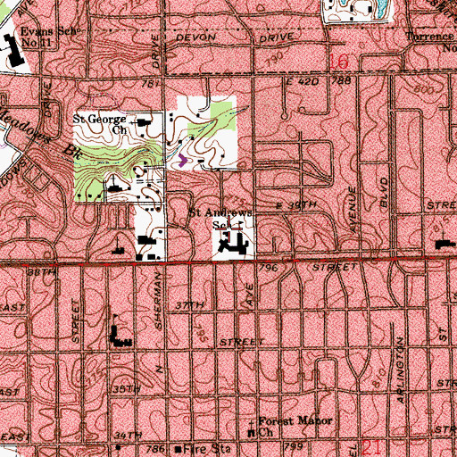 Topographic Map of Saint Andrew the Apostle Roman Catholic Church, IN