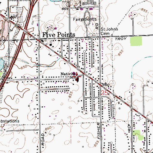 Topographic Map of Nativity of Our Lord Jesus Christ Roman Catholic Church, IN