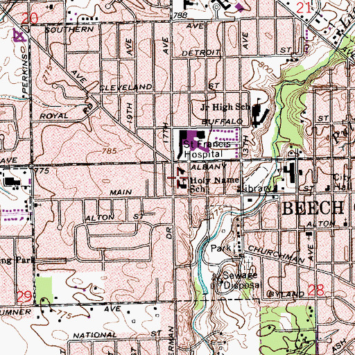 Topographic Map of Holy Name Roman Catholic Church, IN