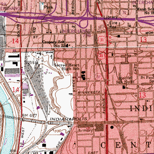 Topographic Map of Sacred Heart of Jesus Roman Catholic Church, IN