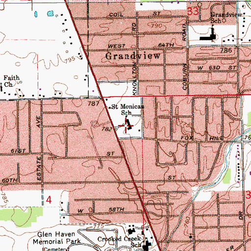 Topographic Map of Saint Monica Roman Catholic Church, IN