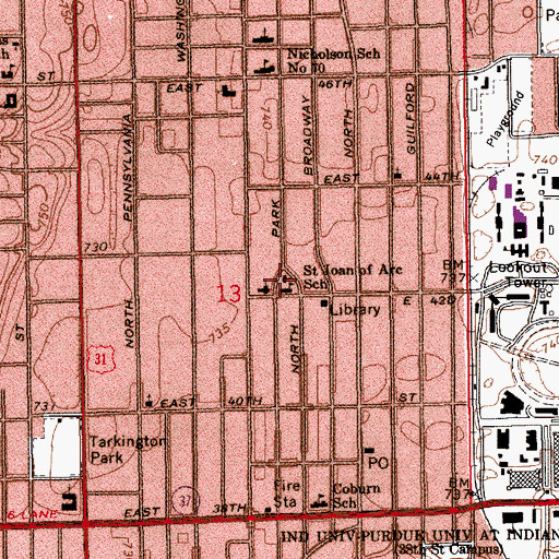 Topographic Map of Saint Joan of Arc Roman Catholic Church, IN