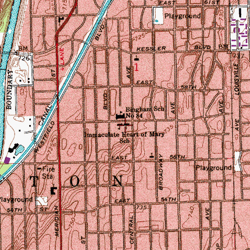Topographic Map of Immaculate Heart of Mary Roman Catholic Church, IN