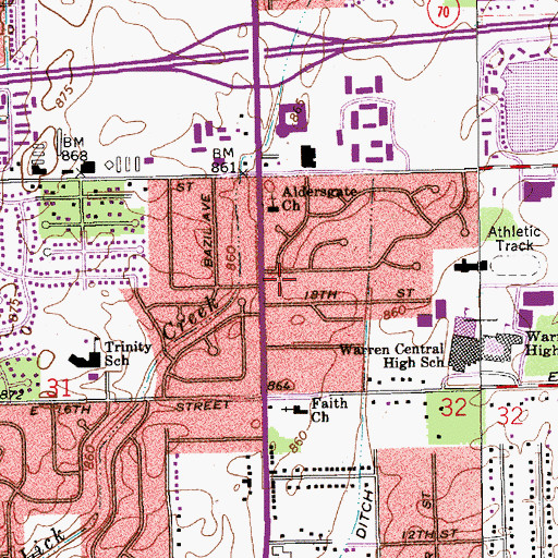 Topographic Map of Temple Evangelical Community Church, IN