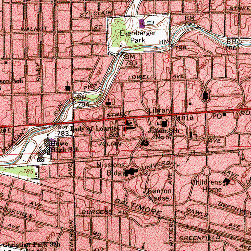 Topographic Map of Our Lady of Lourdes Roman Catholic Church, IN