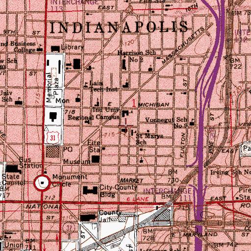 Topographic Map of Saint Mary Roman Catholic Church, IN