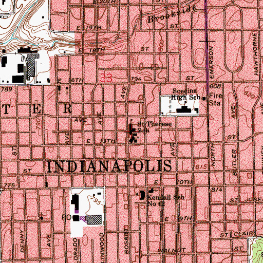 Topographic Map of Saint Therese Roman Catholic Church, IN
