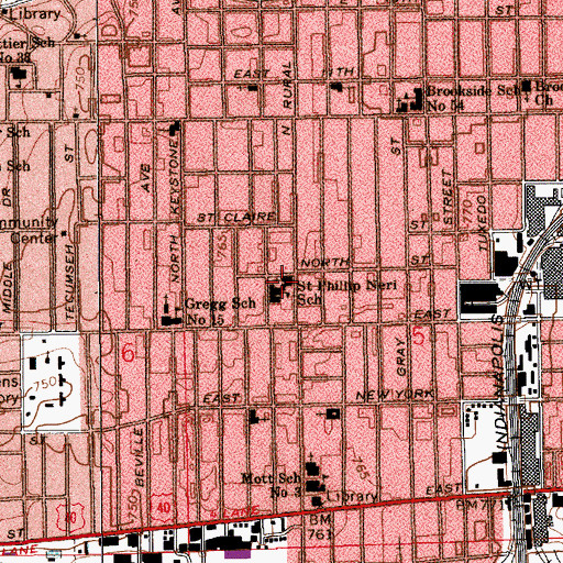 Topographic Map of Saint Philip Neri Roman Catholic Church, IN