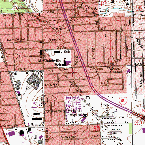 Topographic Map of Holy Cross Roman Catholic Church, IN