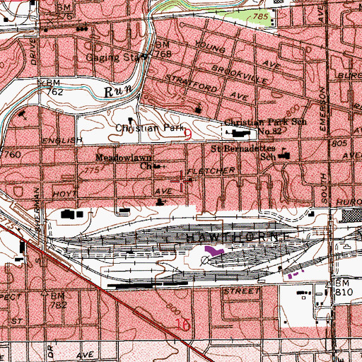 Topographic Map of Saint Bernadette Roman Catholic Church, IN