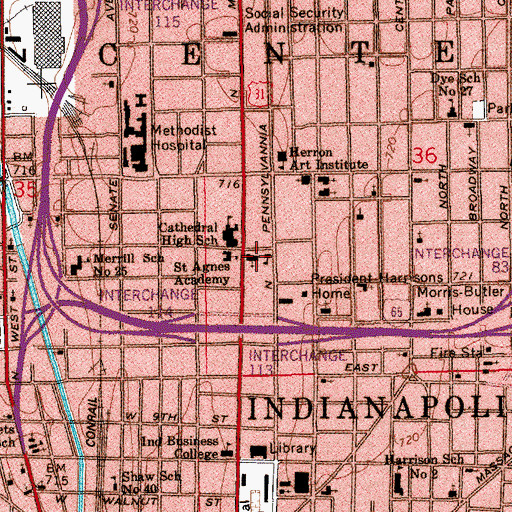 Topographic Map of Saints Peter and Paul Roman Catholic Cathedral, IN