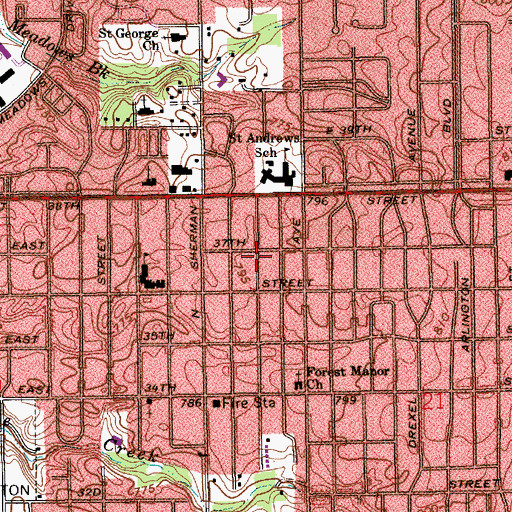 Topographic Map of Indianapolis Bahai Assembly, IN