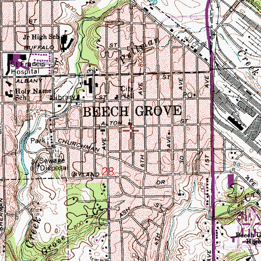 Topographic Map of First Baptist Church, IN