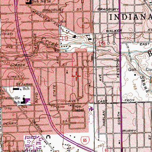 Topographic Map of Villa Baptist Church, IN