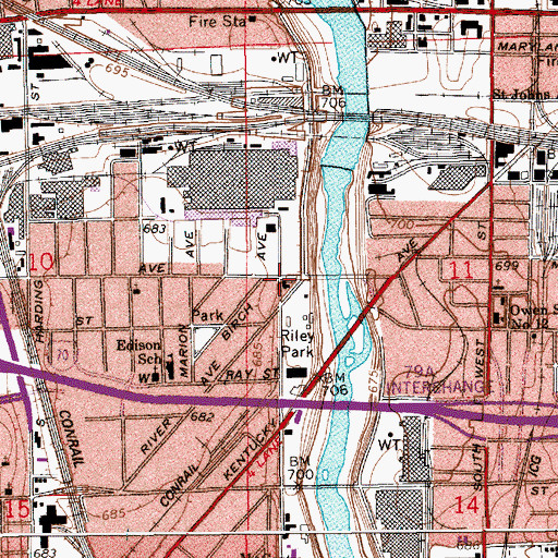 Topographic Map of River Avenue Baptist Church, IN