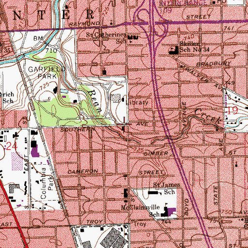 Topographic Map of Garfield Park Baptist Church, IN