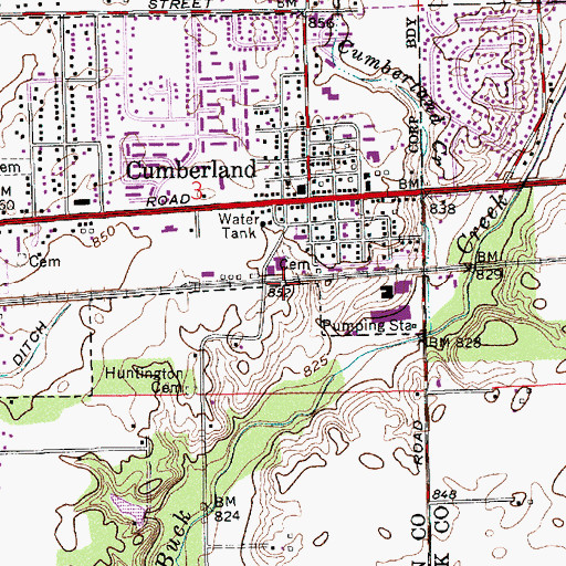 Topographic Map of Cumberland First Baptist Church, IN