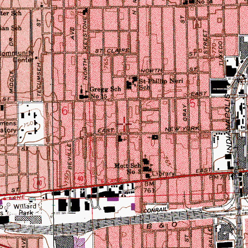 Topographic Map of Emerson Avenue Baptist Church, IN