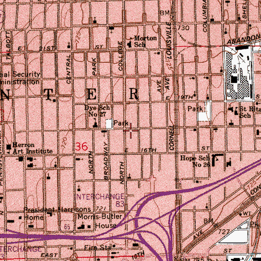 Topographic Map of College Avenue Baptist Church, IN