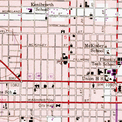 Topographic Map of Downtown Phoenix Post Office, AZ
