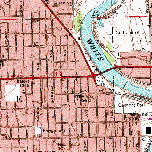 Topographic Map of Glendale, IN