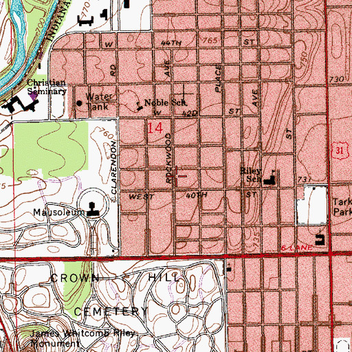 Topographic Map of Mapleton, IN