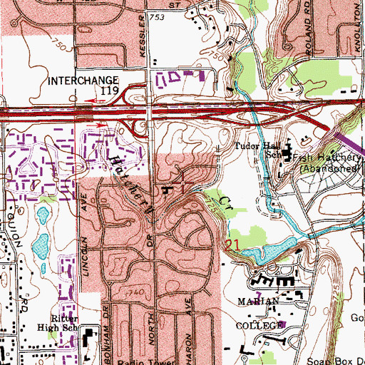 Topographic Map of Brooklyn Heights, IN