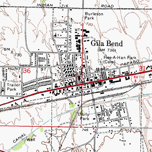 Topographic Map of Gila Bend Post Office, AZ