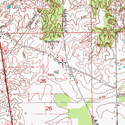 Topographic Map of Woodville, IN