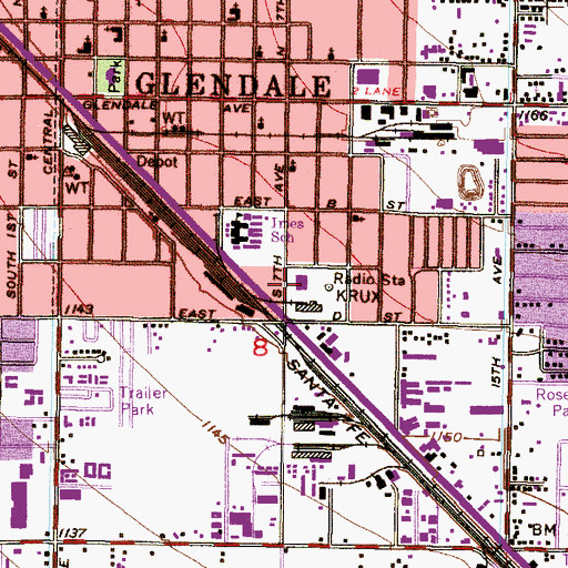 Topographic Map of Downtown Glendale Post Office, AZ