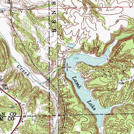 Topographic Map of Lamb Lake Dam, IN