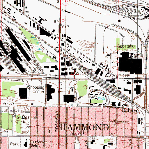 Topographic Map of WJOB-AM (Hammond), IN