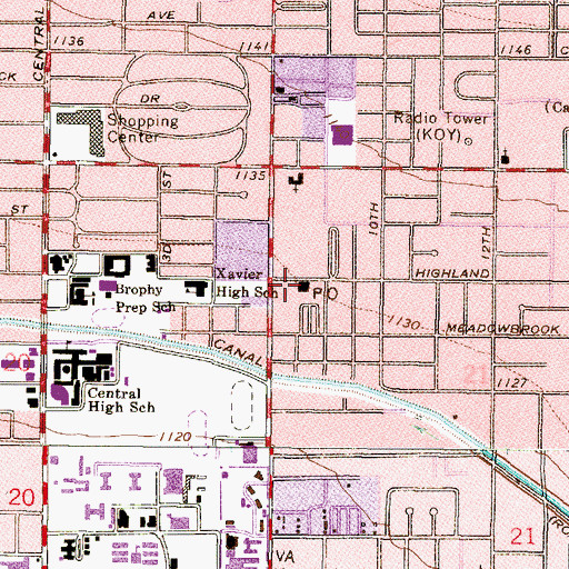Topographic Map of Phoenix Post Office Indian School Station, AZ