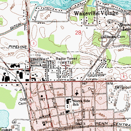 Topographic Map of WAWK-AM (Kendallville), IN