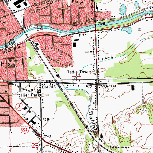 Topographic Map of WHLT-AM (Huntington), IN