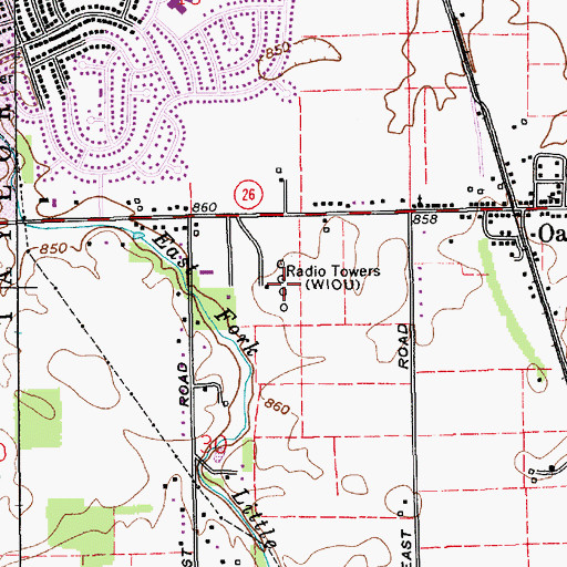 Topographic Map of WIOU-AM (Kokomo), IN