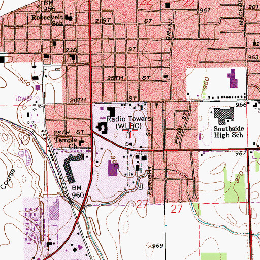 Topographic Map of WLBC-AM (Muncie), IN