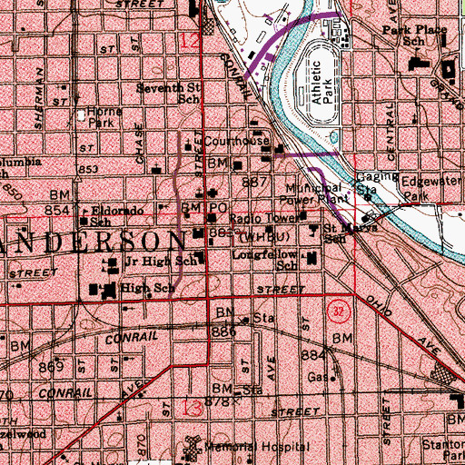 Topographic Map of WHBU-AM (Anderson), IN