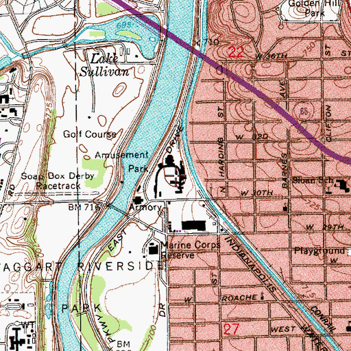 Topographic Map of WXLW-AM (Speedway), IN