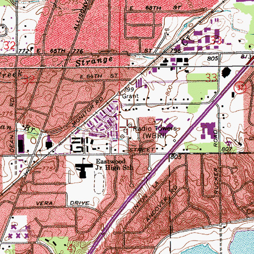 Topographic Map of WBRI-AM (Indianapolis), IN