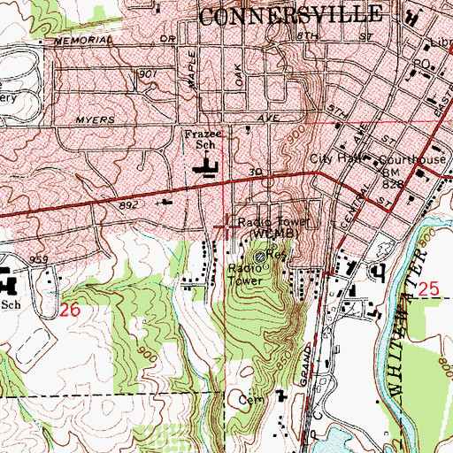Topographic Map of WCNB-AM (Connersville), IN