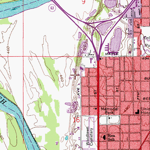 Topographic Map of WBOW-AM (Terre Haute), IN