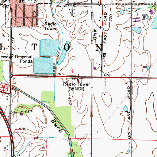 Topographic Map of WNDI-AM (Sullivan), IN