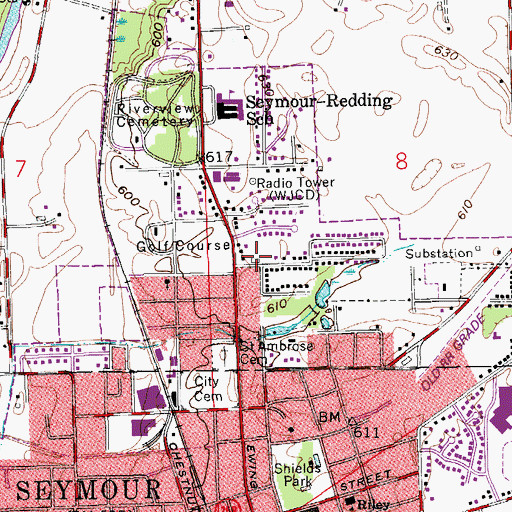 Topographic Map of WJCD-AM (Seymour), IN