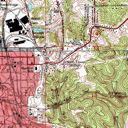 Topographic Map of WBIW-AM (Bedford), IN