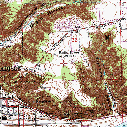 Topographic Map of WORX-AM (Madison), IN