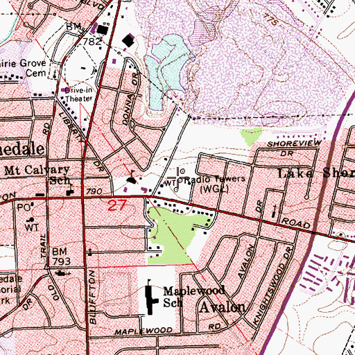 Topographic Map of WRAY-AM (Princeton), IN