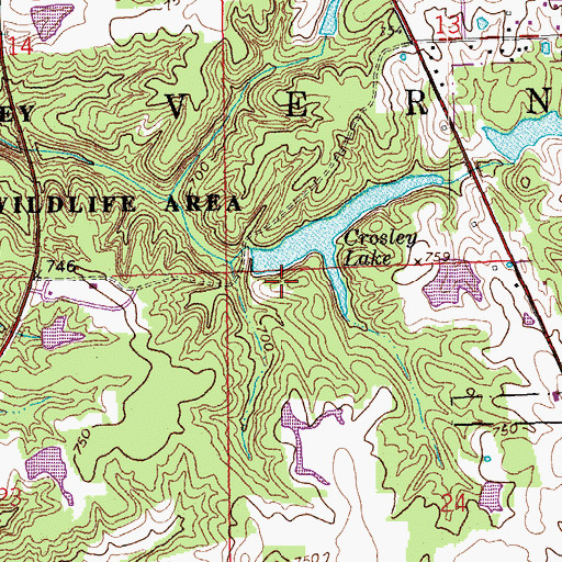 Topographic Map of Crosley Lake Dam, IN